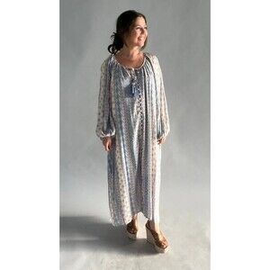 DRESS FORUM Fifi Maxi Dress L Balloon Sleeves Buttons Pockets Hippie Boho Flowy